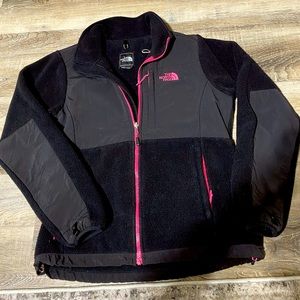 North Face Denali Jacket, Black & Pink, Medium